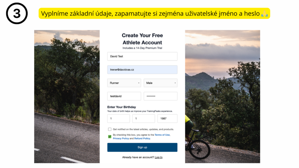 TrainingPeaks počítač – krok 2